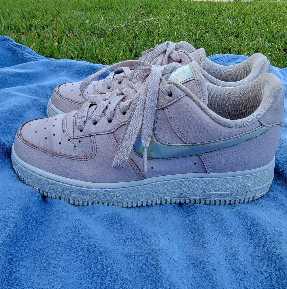 NIKE Air Force ones Pink Iridescent Swoosh Womens size Size 7.5 - Picture 1 of 14
